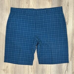Walter Hagen Blue Checker Plaid Chino Golf Shorts Flat Front Casual Zip Size 40